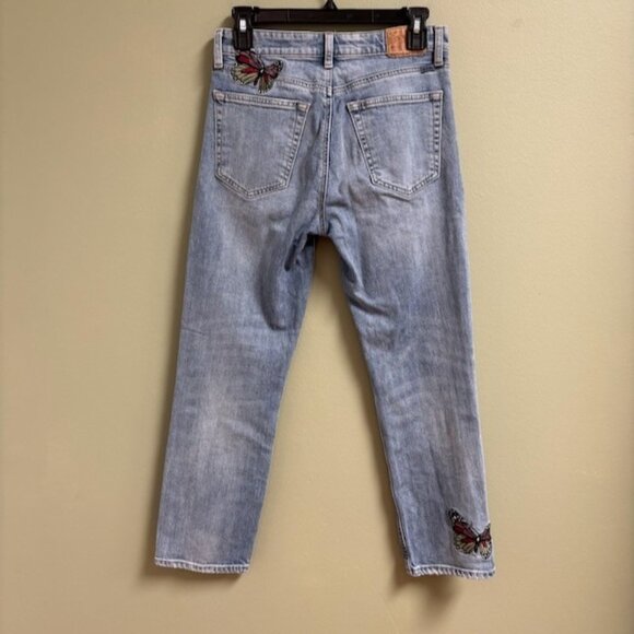 Lucky Brand Womens Y2K Jeans Bridgette Straight Size 26 Butterfly Embroidered - Picture 4 of 13